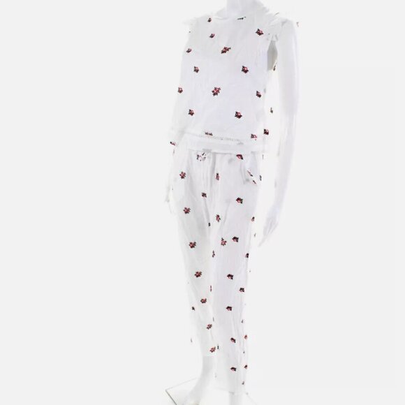 Topshop Embroidered Cover-up Pajama Pants Top Set White XS NWOT - Picture 4 of 12